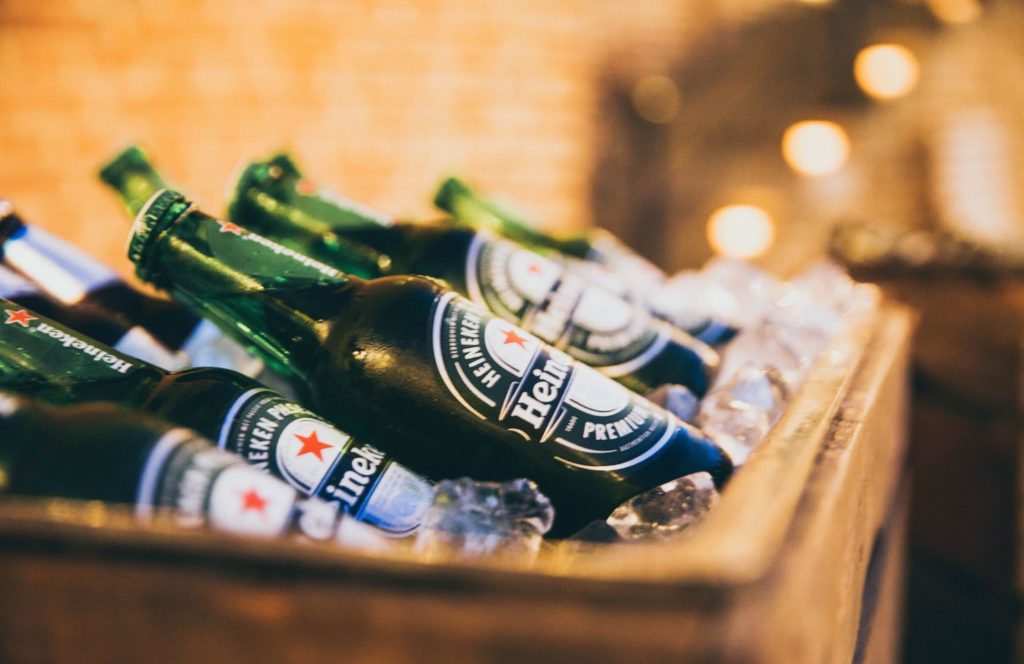 Heineken Beers stacked up in a Box with Ice during an Amsterdam stag do