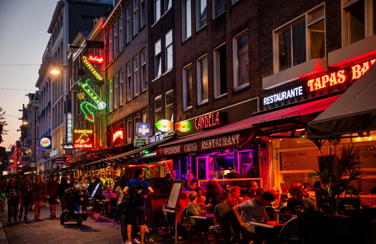 View over the Party Street at Leidseplein in Amsterdam