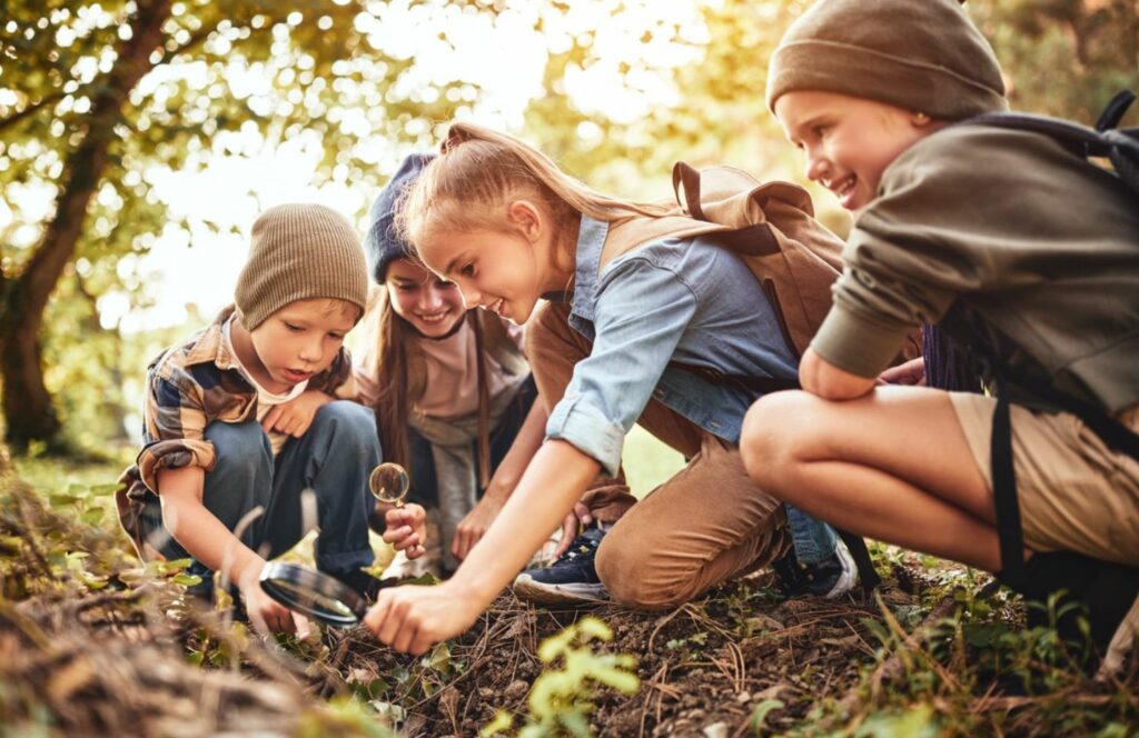 Kinder erkunden den Wald