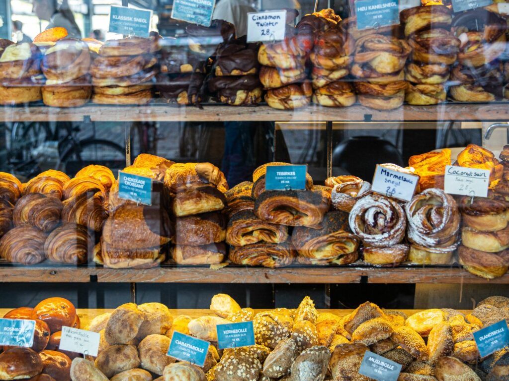 copenhagen street food tour window display of pastries