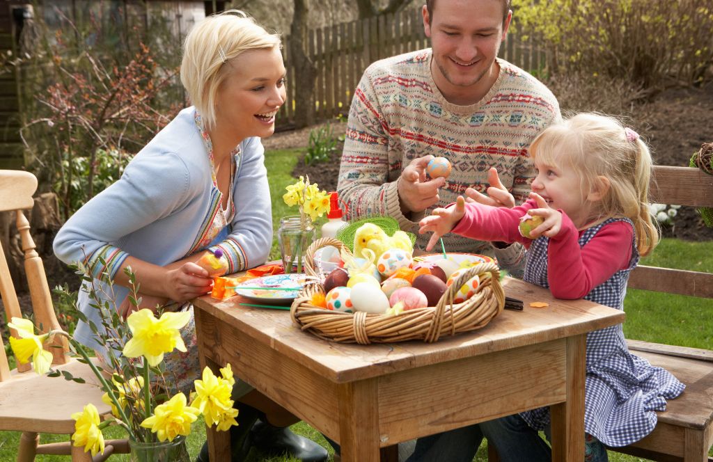 a family at easter in the garden